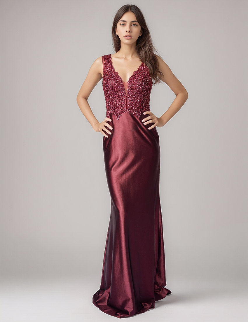 Prom Dresses Long Lace Beaded Formal Prom Dress Nina Canacci 5411 Wine