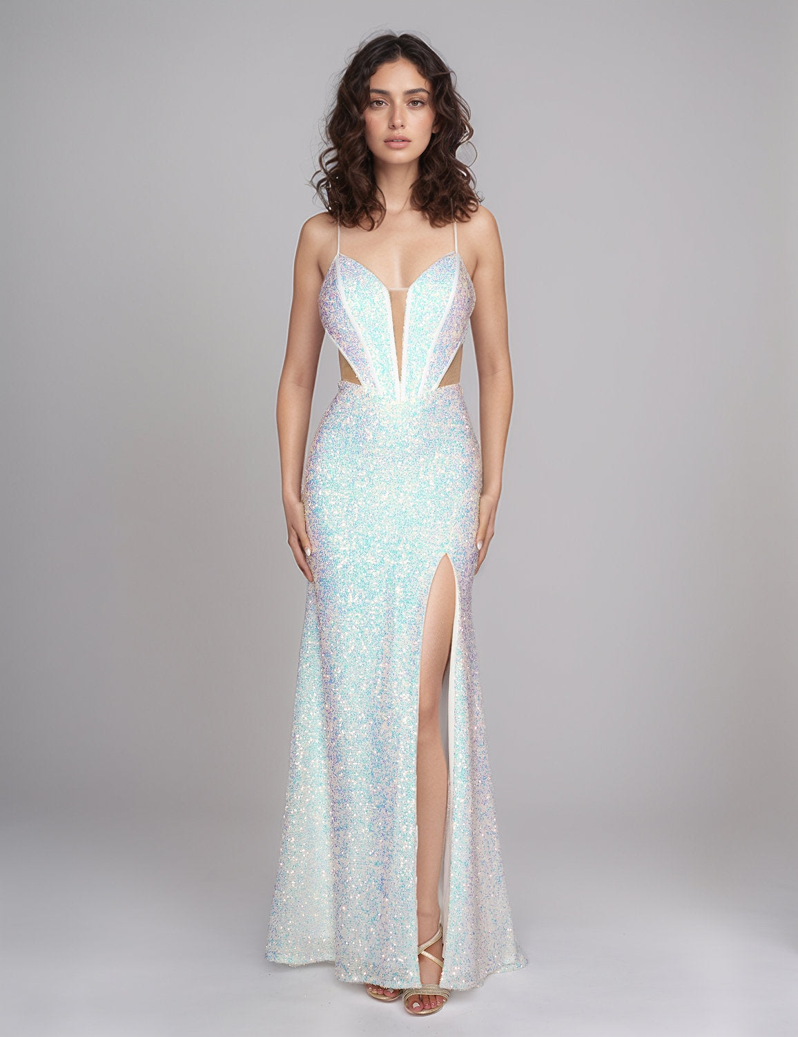 Nina Canacci 1584 Long Slit Formal Prom Sequin Dress