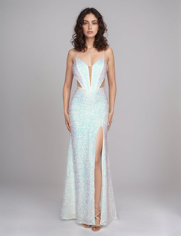 Nina Canacci 1584 Long Slit Formal Prom Sequin Dress