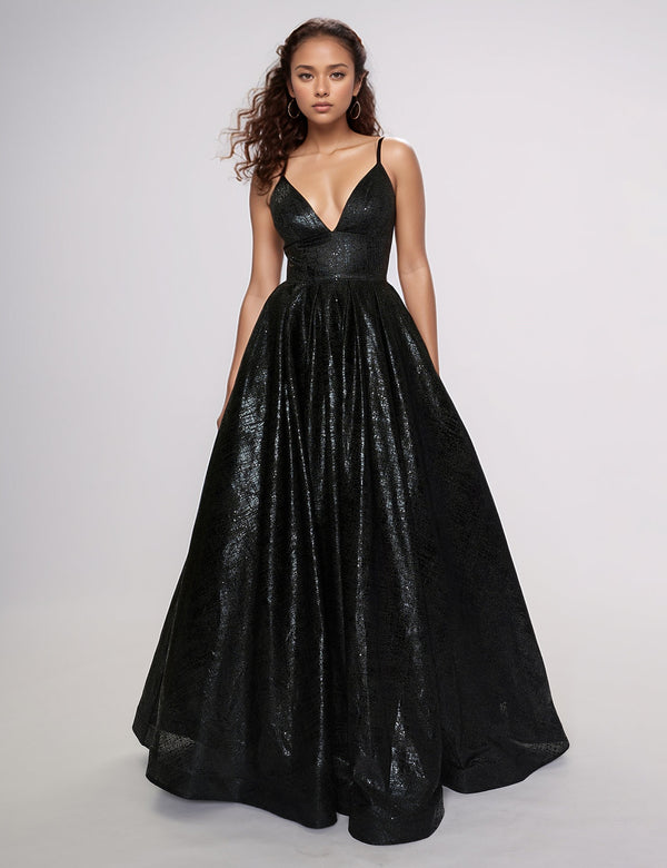 Nina Canacci 6645 Long A Line Formal Metallic Prom Dress