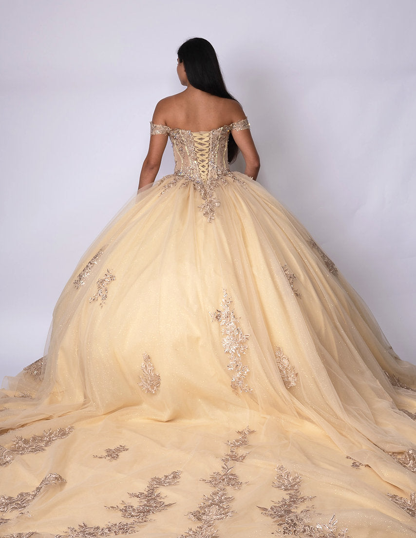 Quinceniera Dresses Long Ball Gown Beaded Quinceniera Dress Nina Canacci Q136 Champagne
