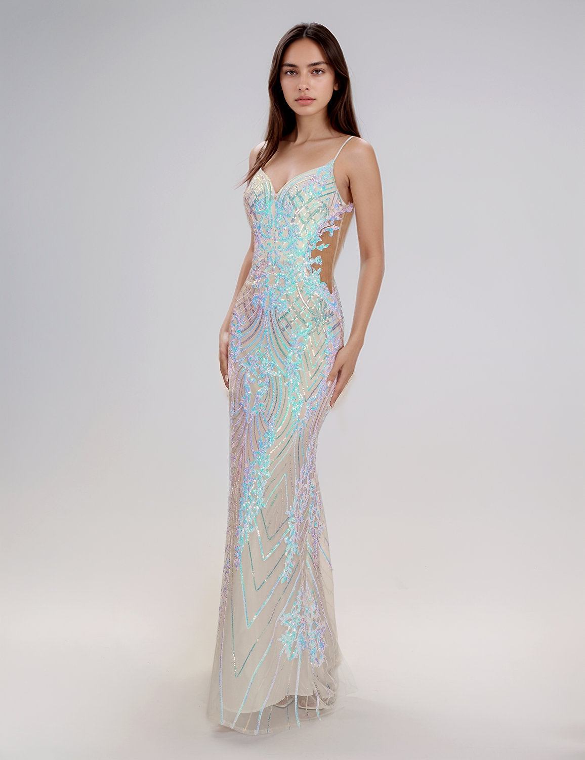 Nina Canacci 7609 Fitted Long Formal Prom Sequin Dress