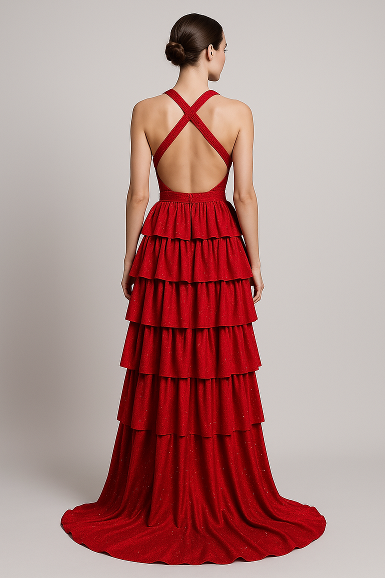 Prom Dresses Long Formal Slit Prom Dress - Ruffle - Nina Canacci 9200 Red-Satin-9200-Ruffle