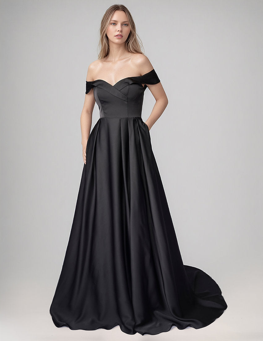 Prom Dresses Long A Line Formal Pleated Prom Dress Nina Canacci 6704 Black