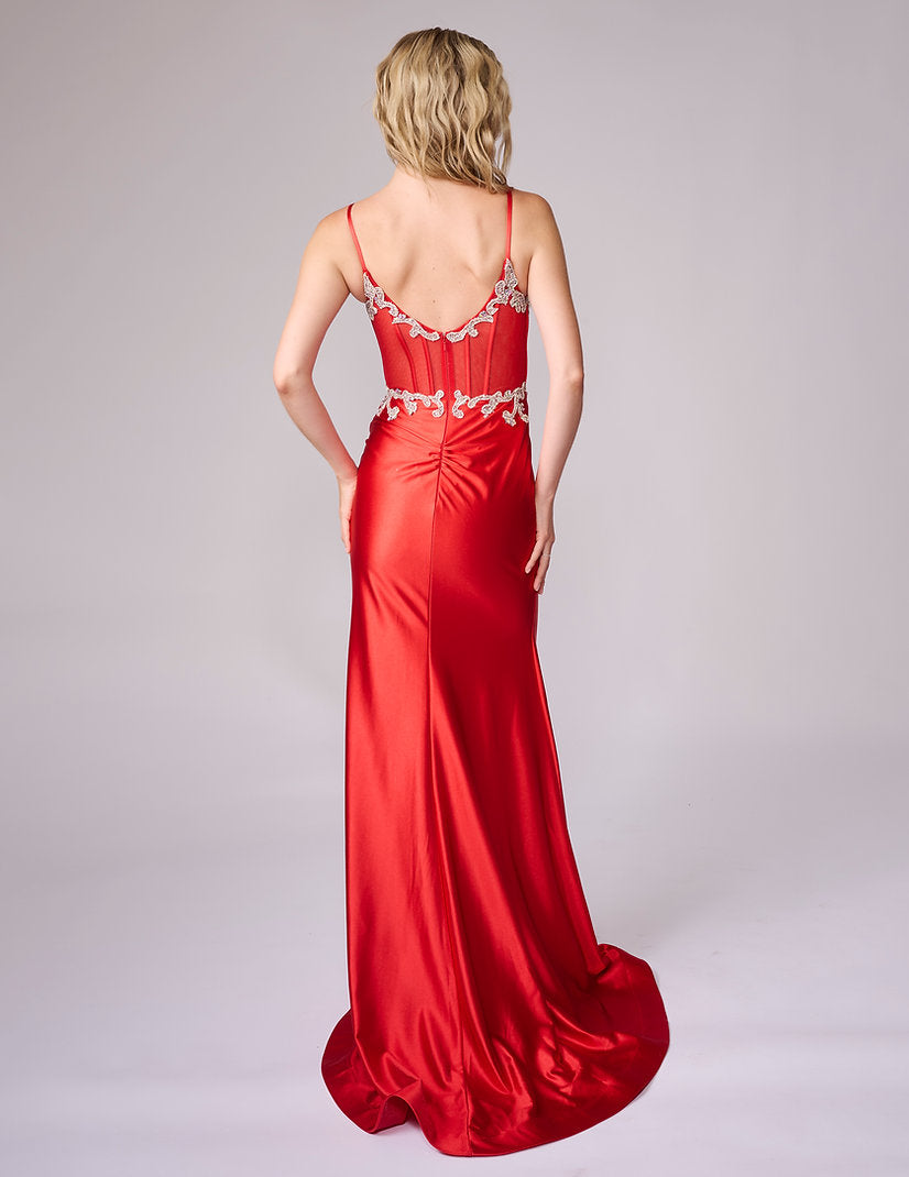 Prom Dresses Long Beaded Applique Formal Fitted Prom Dress Nina Canacci 4453 Red
