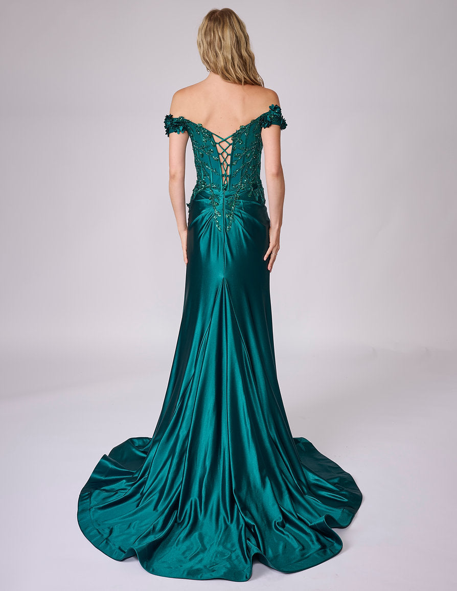 Prom Dresses Long Formal Floral Prom Dress - Beaded - Nina Canacci 9209 Emerald-Satin-9211-Pleated