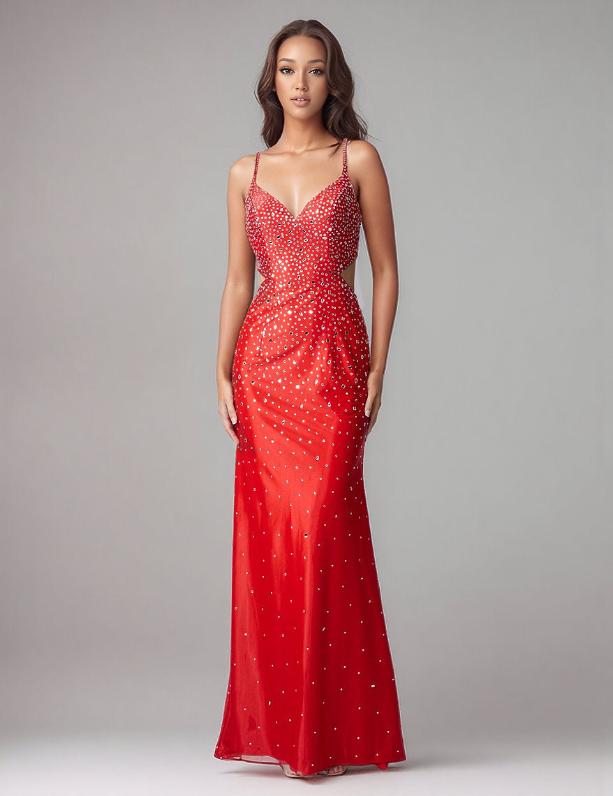 Formal Long Beaded Prom Dress Nina Canacci 1611 - Red / 4 Formal Long Beaded Prom Dress Nina Canacci 1611 - Red / 4