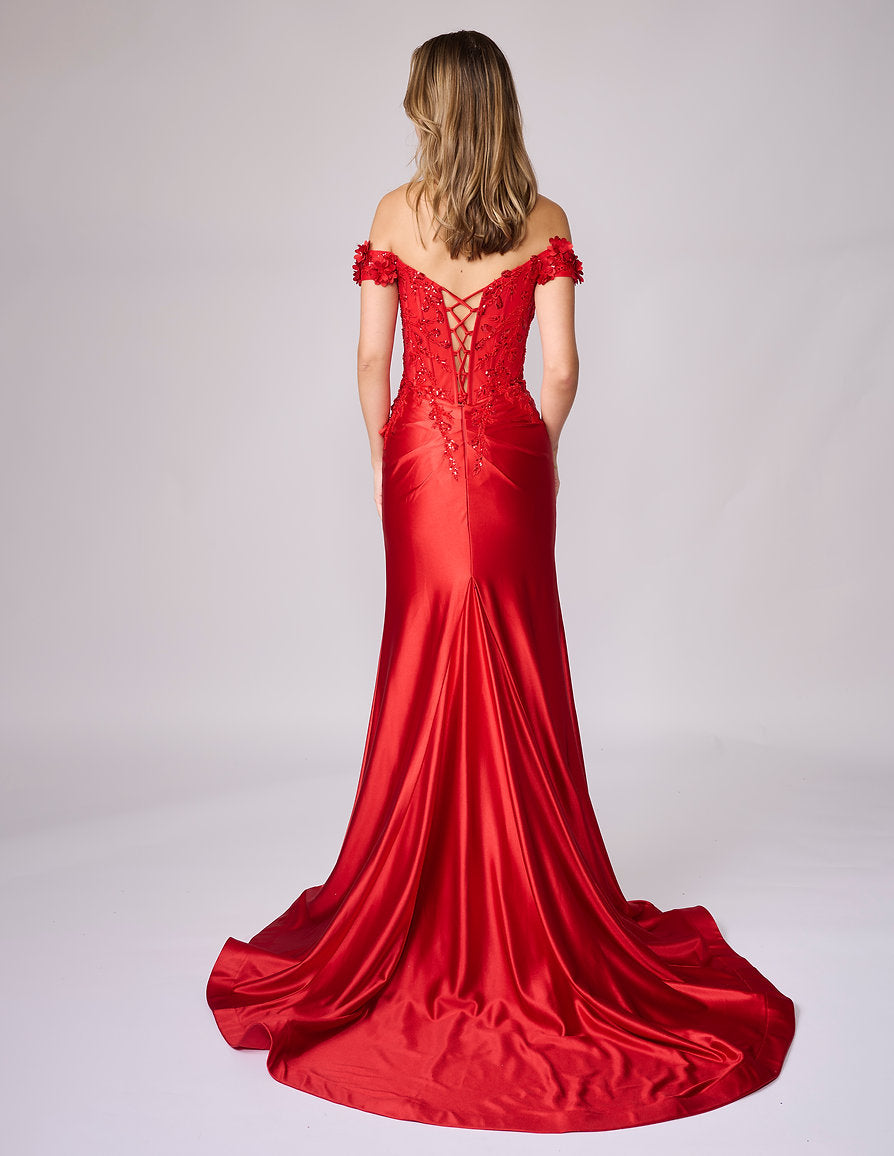 Prom Dresses Long Formal Floral Prom Dress - Beaded - Nina Canacci 9209 Red-Satin-9211-Pleated