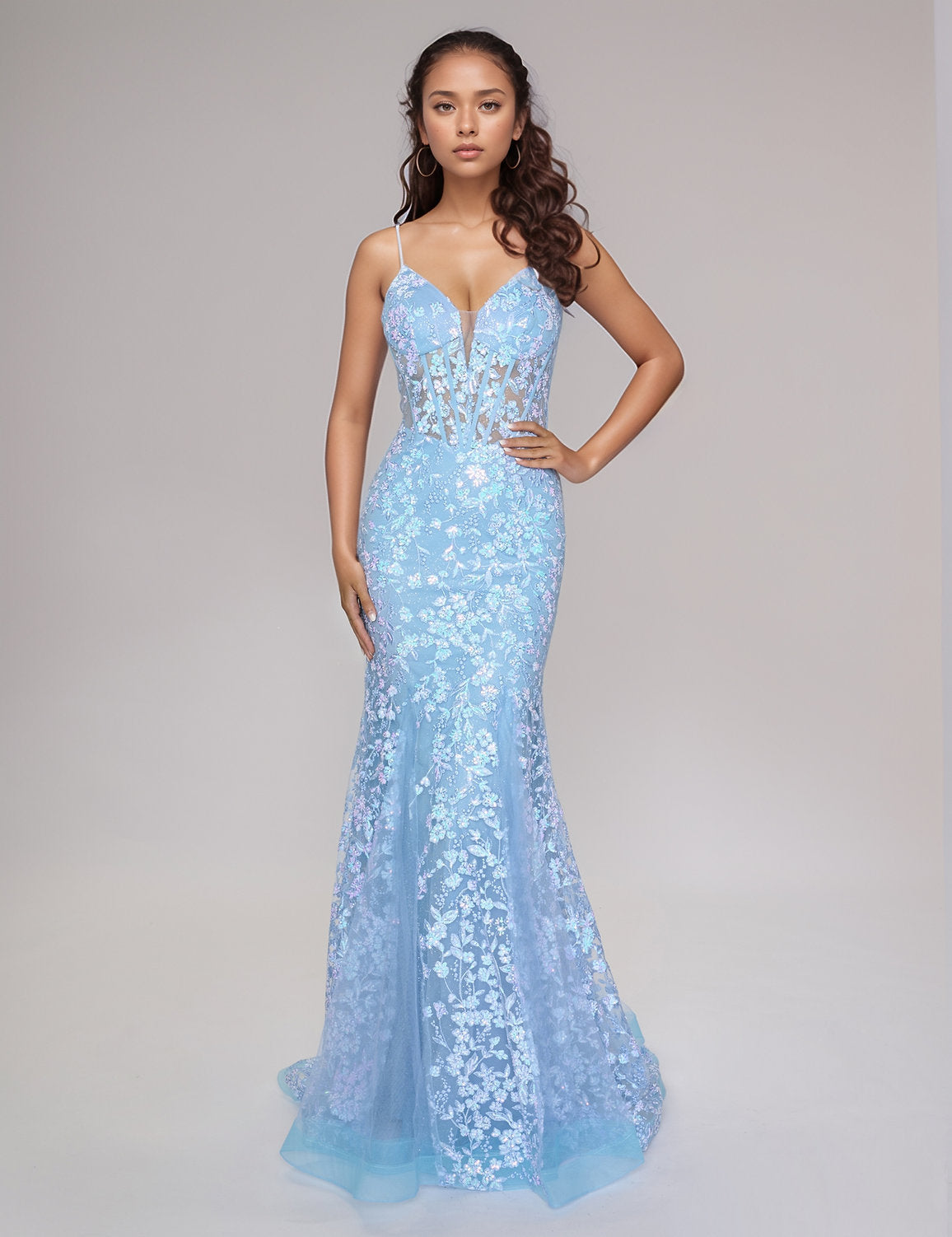 Nina Canacci 4434 Long Mermaid Formal Floral Prom Dress