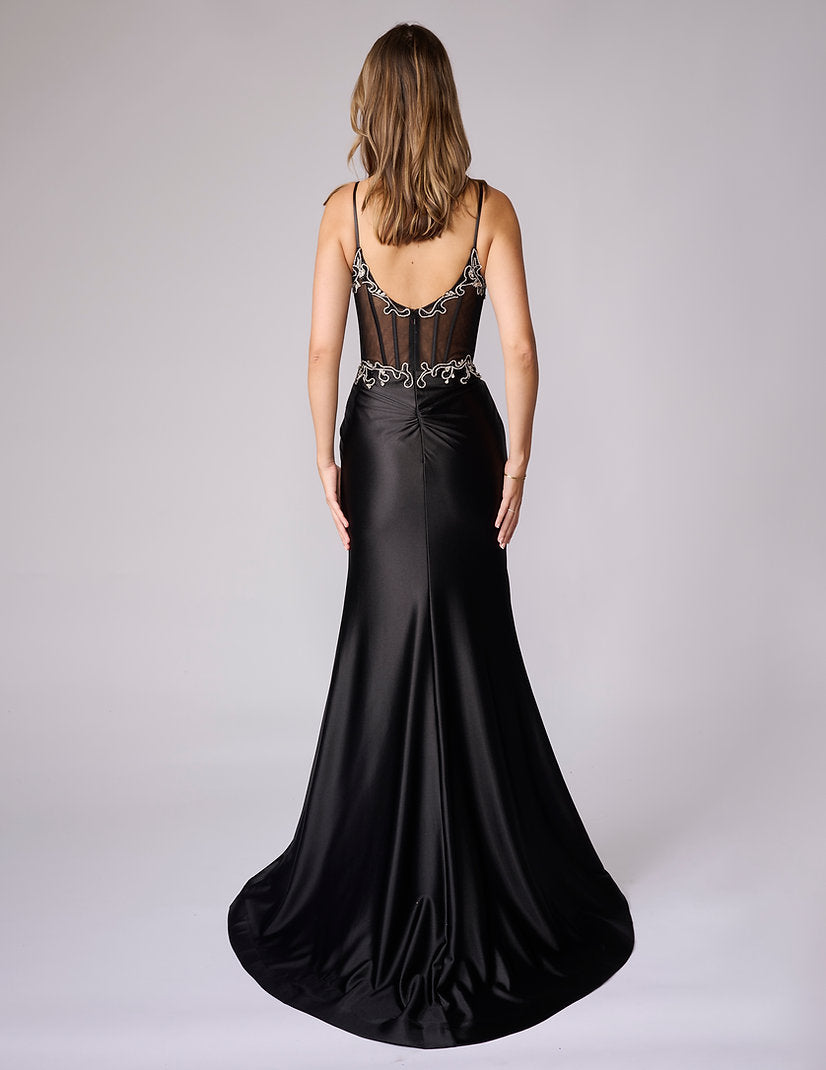 Prom Dresses Long Beaded Applique Formal Fitted Prom Dress Nina Canacci 4453 Black
