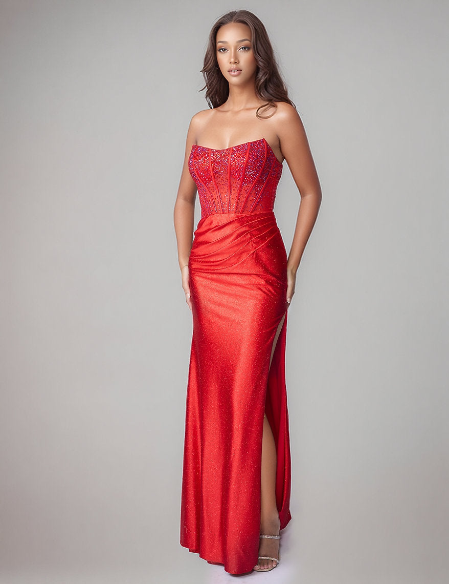Prom Dresses Long Corset Formal Prom Slit Dress Nina Canacci 1605 Red