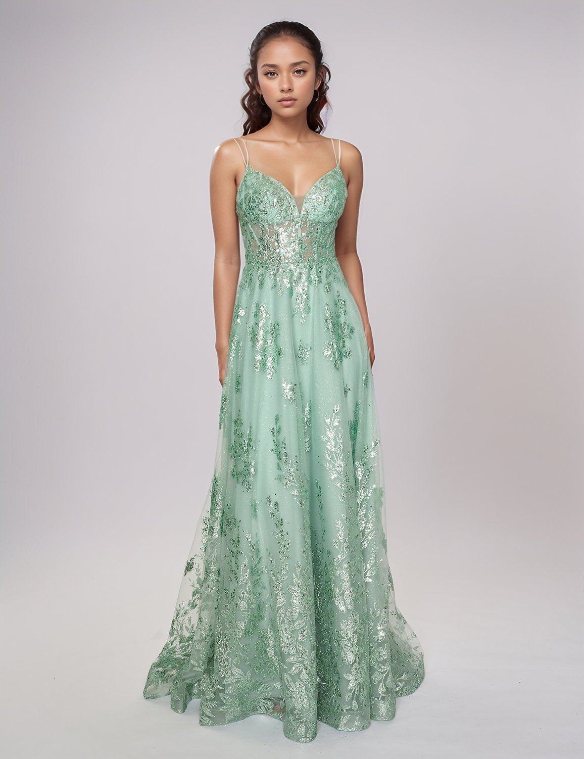 Nina Canacci 1589 A Line Long Formal Prom Glitter Dress