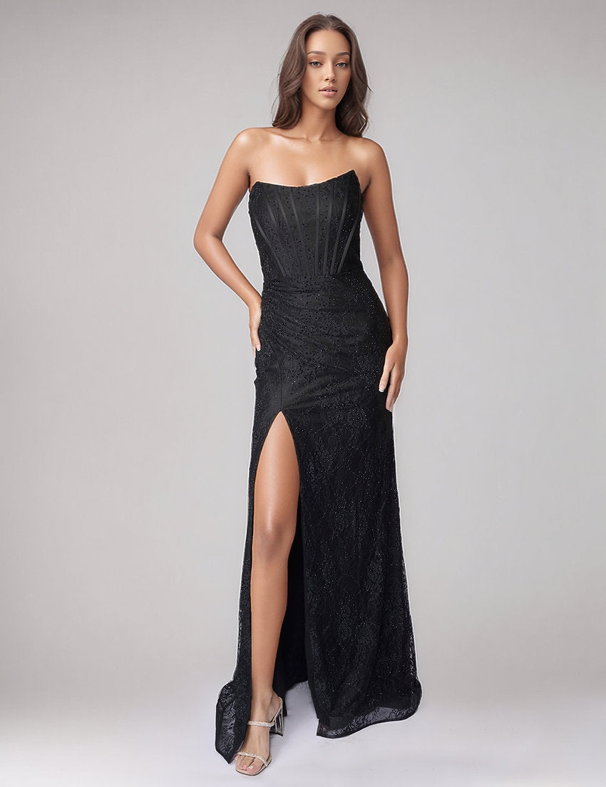 Prom Dresses Long Fitted Corset Lace Formal Prom Dress Nina Canacci 6702 Black