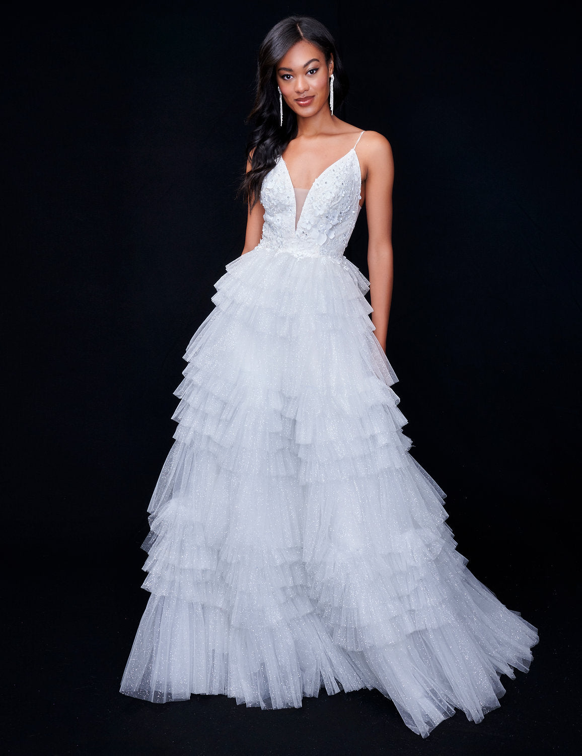 Nina Canacci 8252 Long Bridal Gown Layered Wedding Ruffle Dress