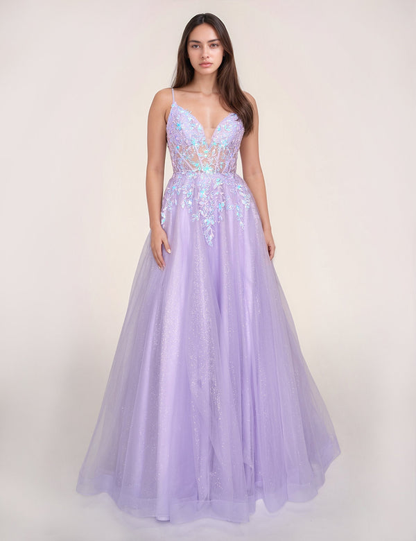 Nina Canacci 3264 A Line Long Formal Prom Glitter Dress