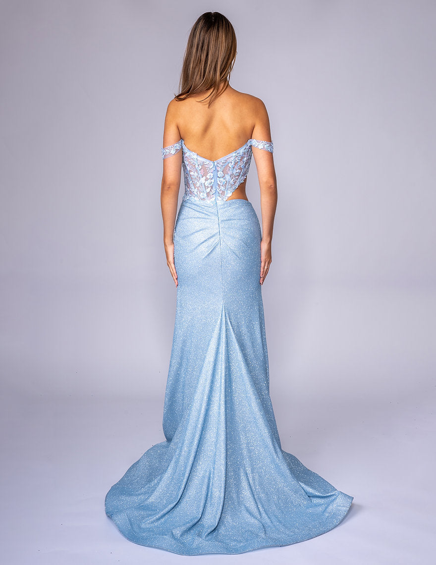 Prom Dresses Floral Corset Slit Long Formal Prom Dress Nina Canacci 1618 Baby Blue