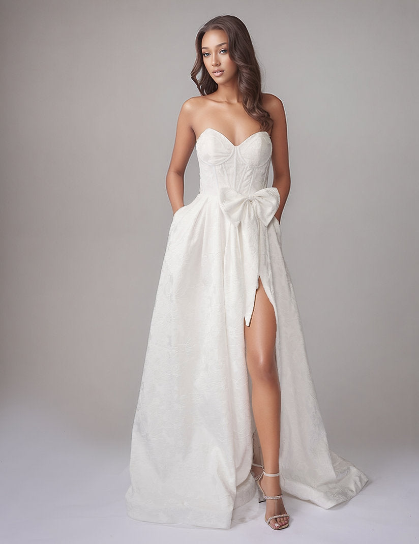 Wedding Dresses A Line Corset Long Floral Bridal Wedding Dress Nina Canacci 3286 Ivory