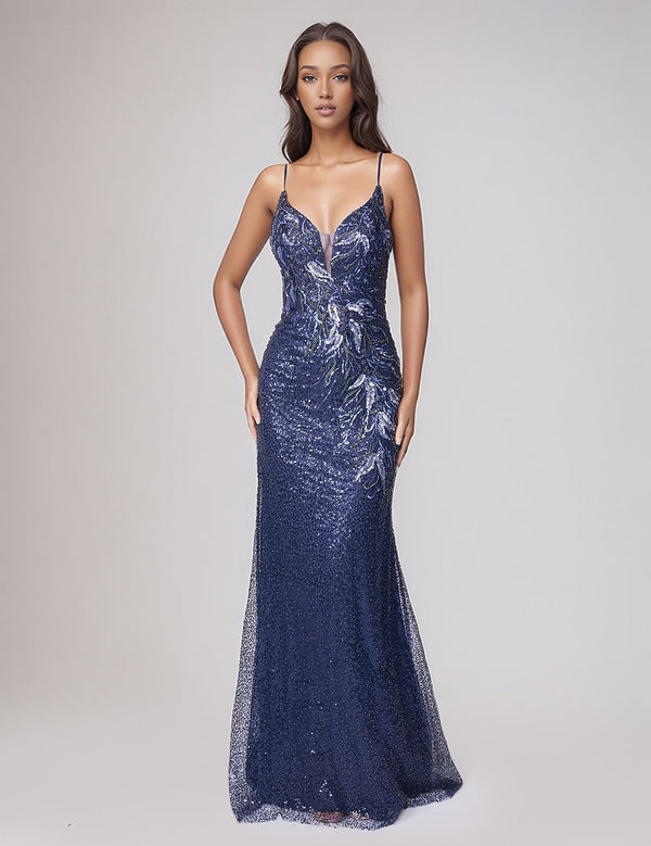 Long Sequin Fitted Formal Prom Dress Nina Canacci 7656