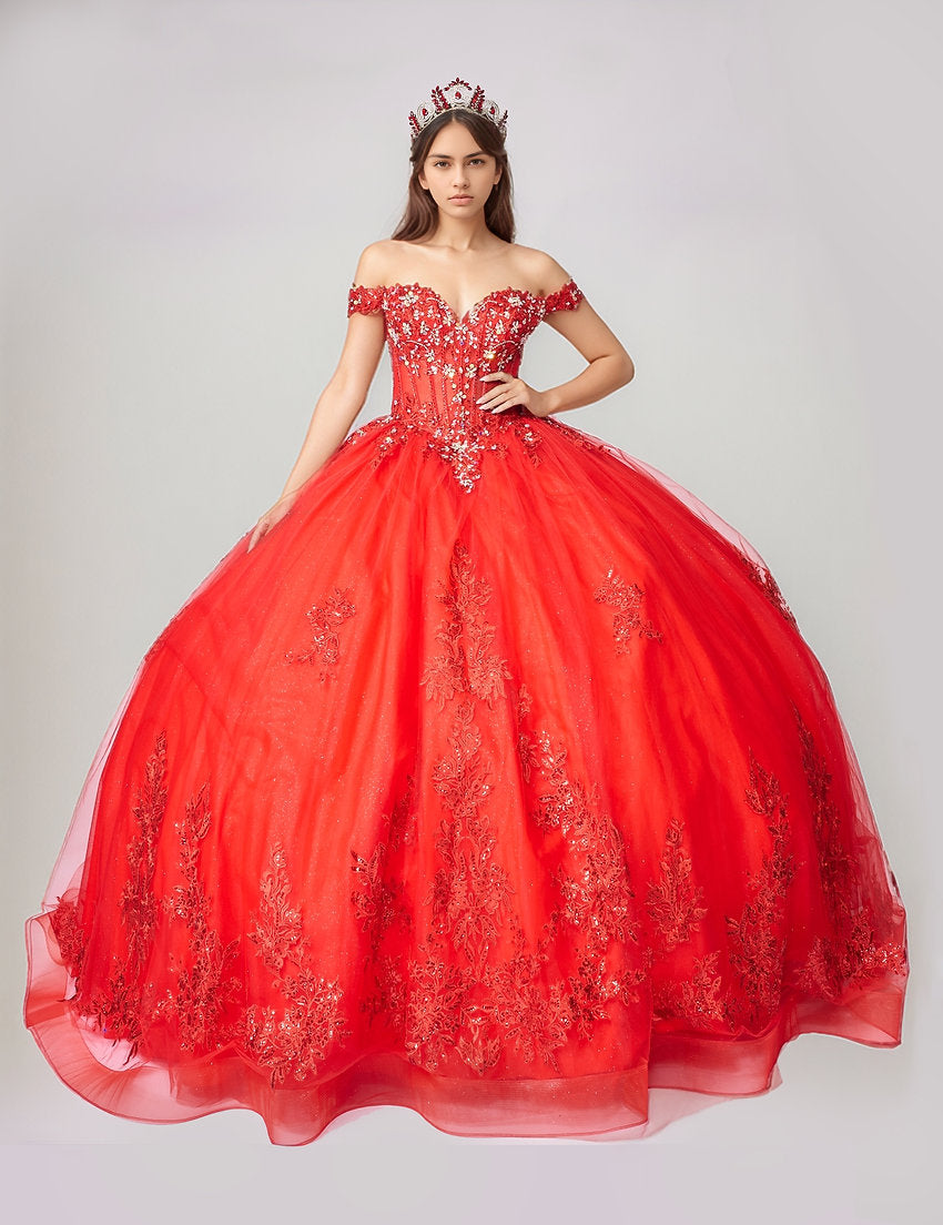 Quinceniera Dresses Long Ball Gown Beaded Quinceniera Dress Nina Canacci Q136 Red