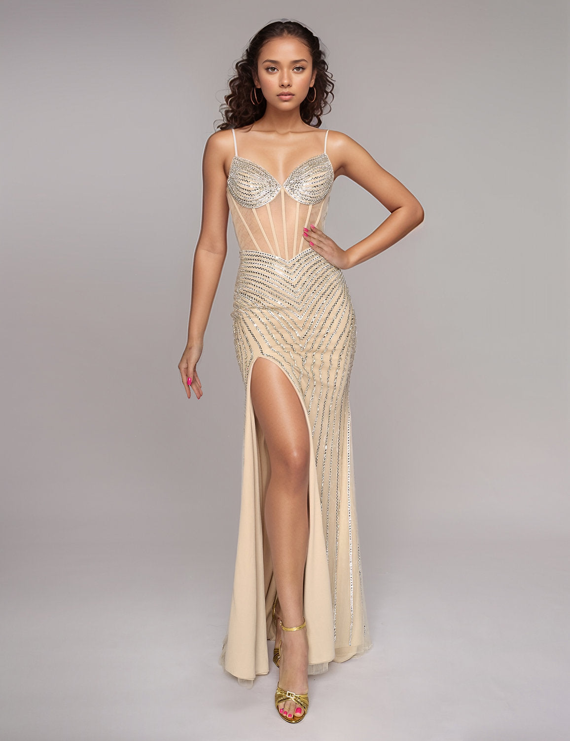 Nina Canacci 4429 Long Formal Slit Fitted Prom Dress