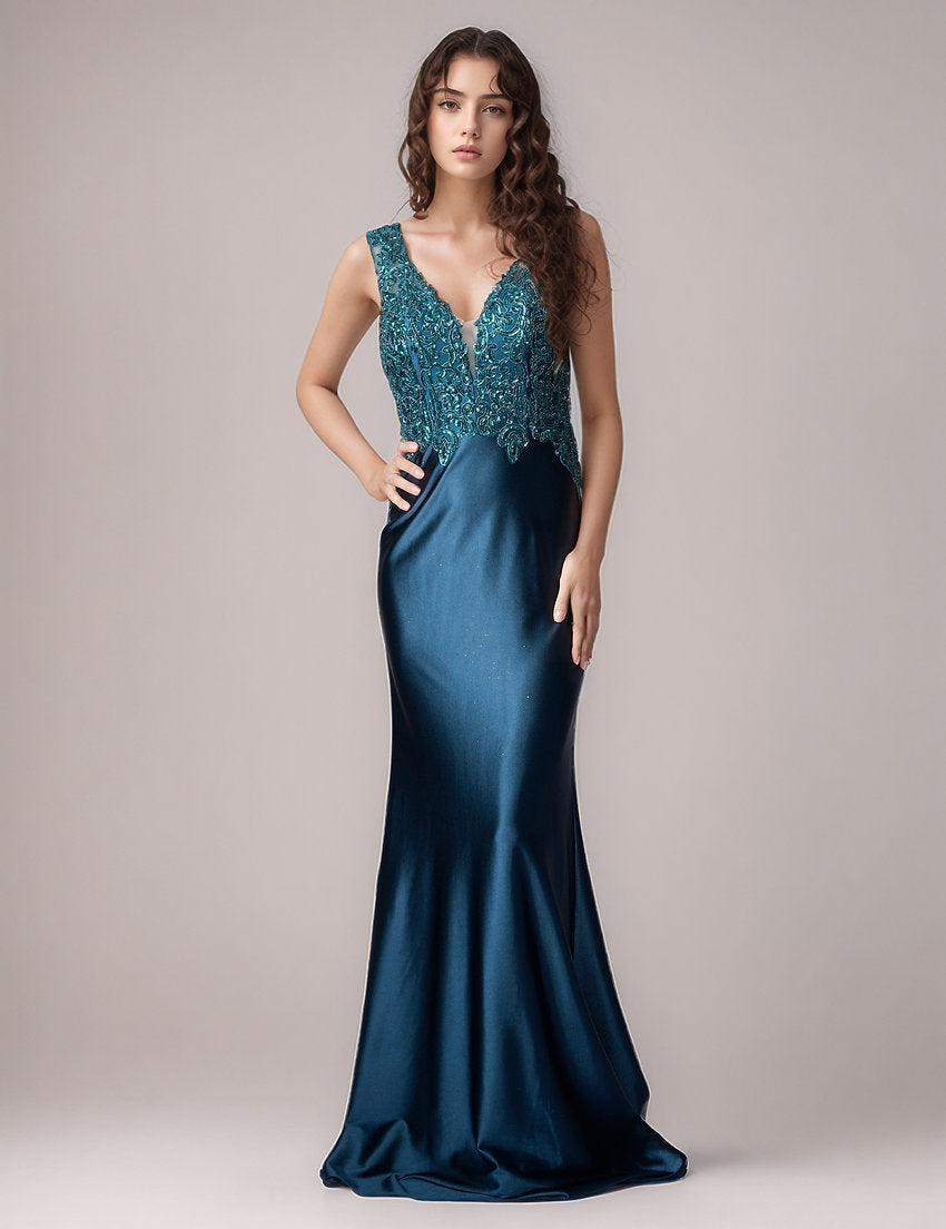 Prom Dresses Long Lace Beaded Formal Prom Dress Nina Canacci 5411 Dark Teal