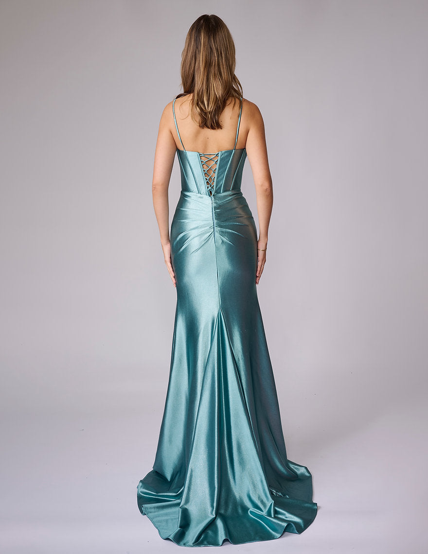 Prom Dresses Formal Long Corset Pleated Prom Dress Nina Canacci 1609 Pacific Blue