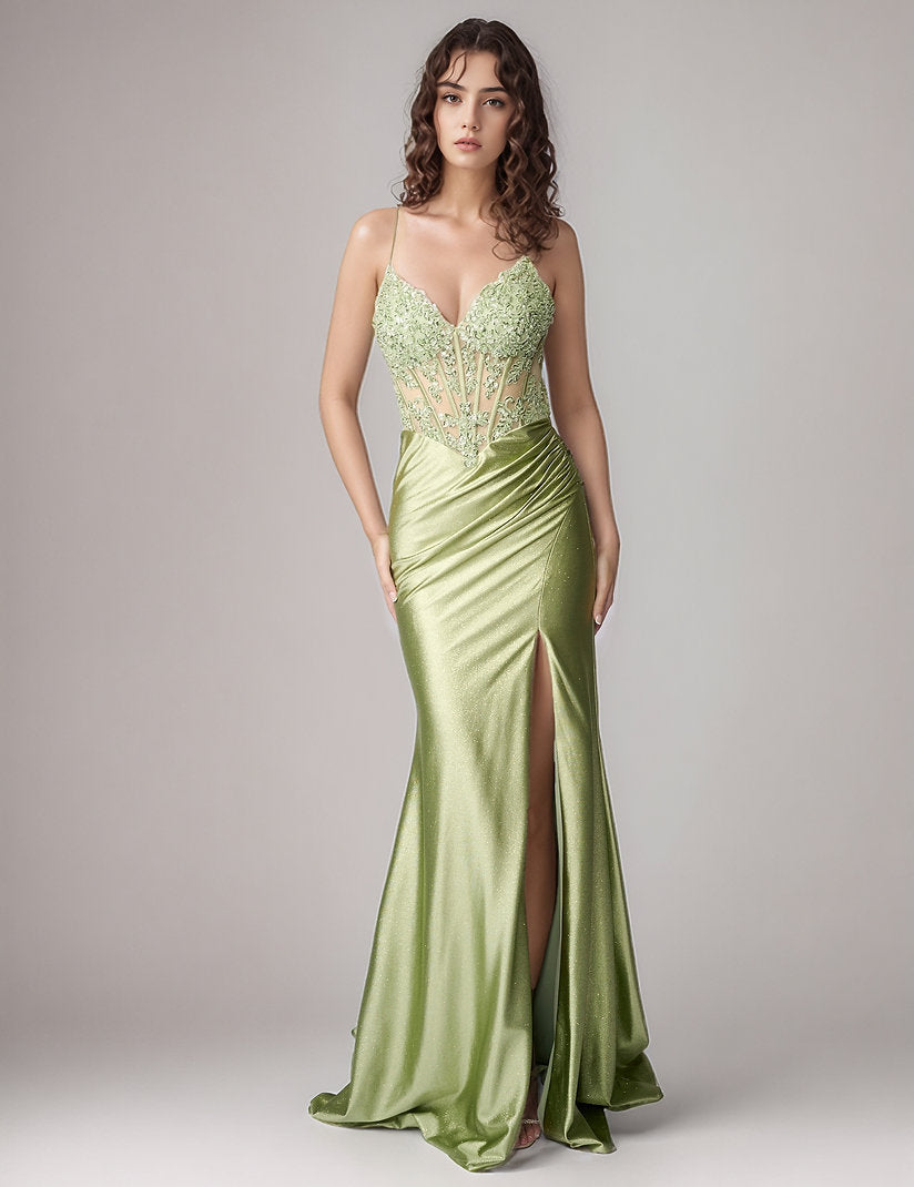 Prom Dresses Sequin Long Formal Lace Applique Prom Dress Nina Canacci 4451 Sage