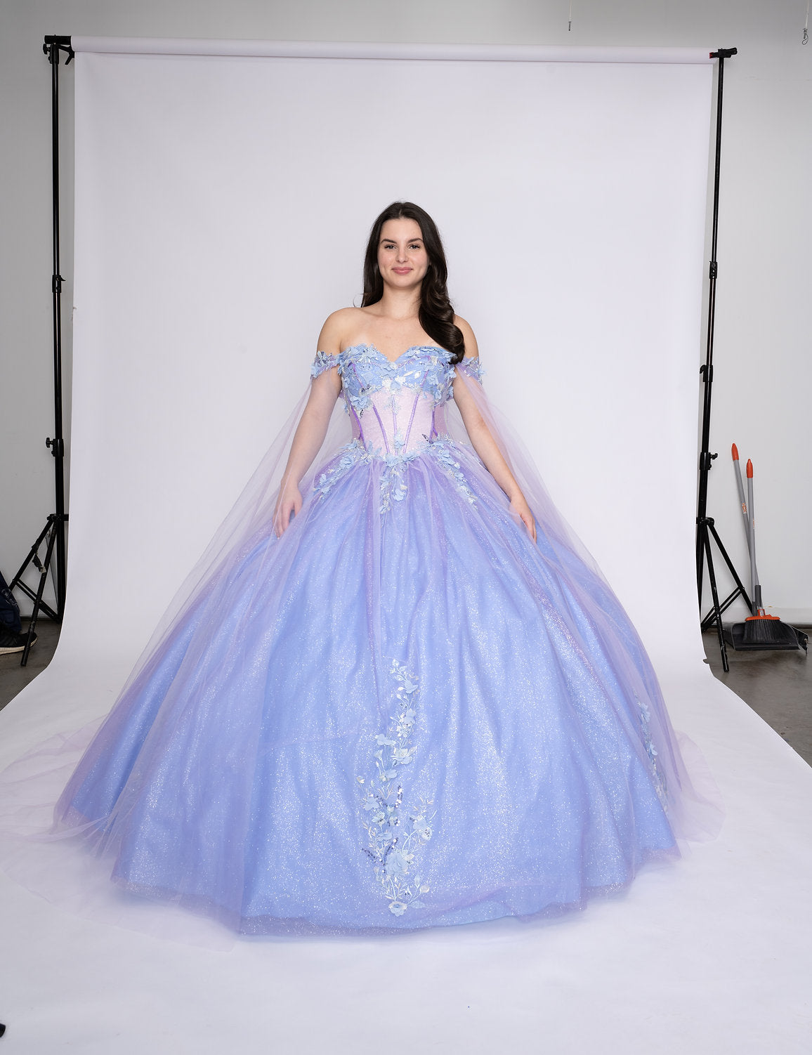 Nina Canacci Q117 Sweet 16 Long 3D Glitter Quinceanera Dress