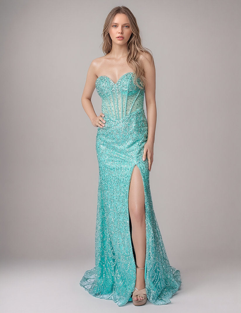 Prom Dresses Long Formal Corset Fitted Prom Dress Nina Canacci 4458 Seafoam