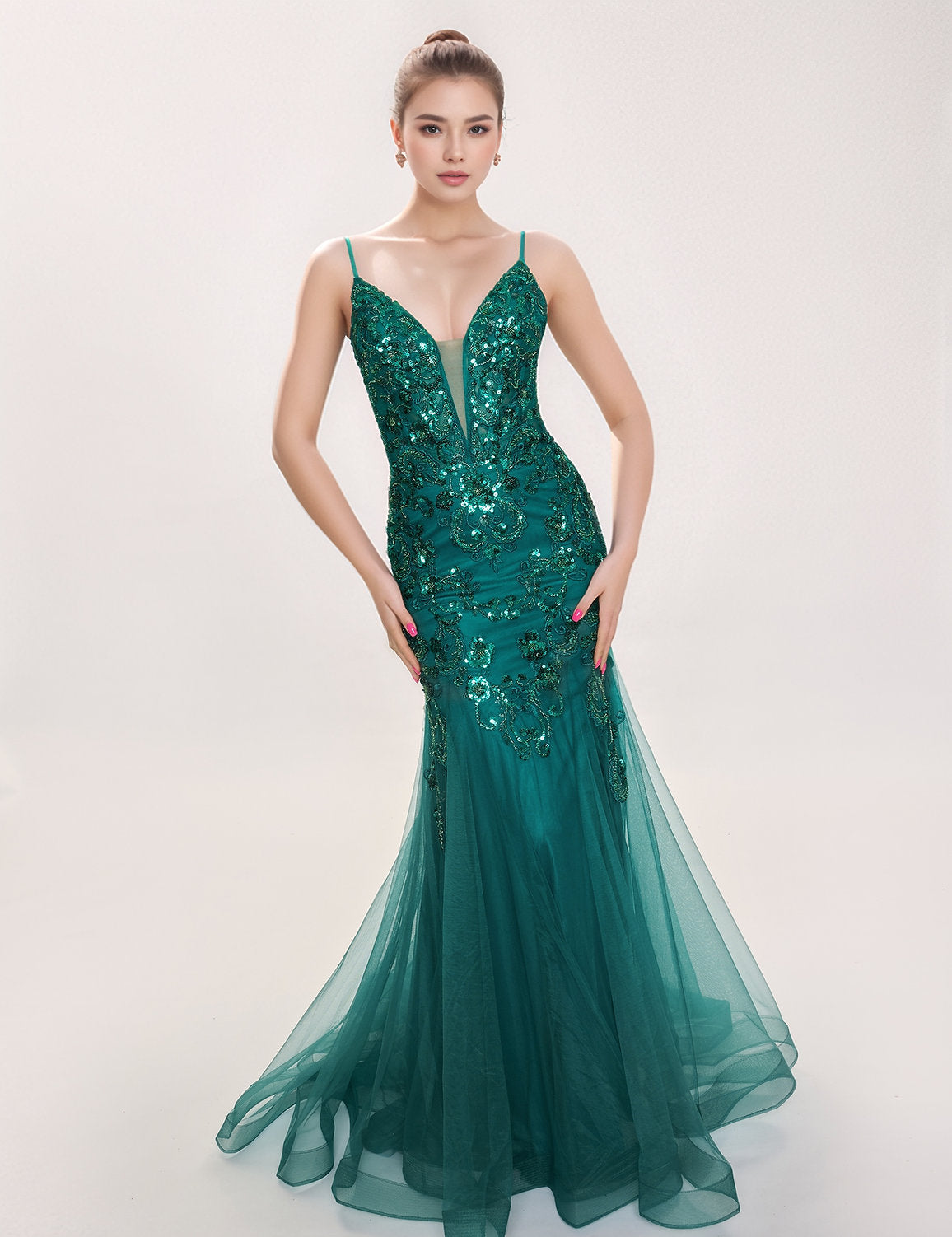 Nina Canacci 1576 A Line Long Formal Lace Prom Dress