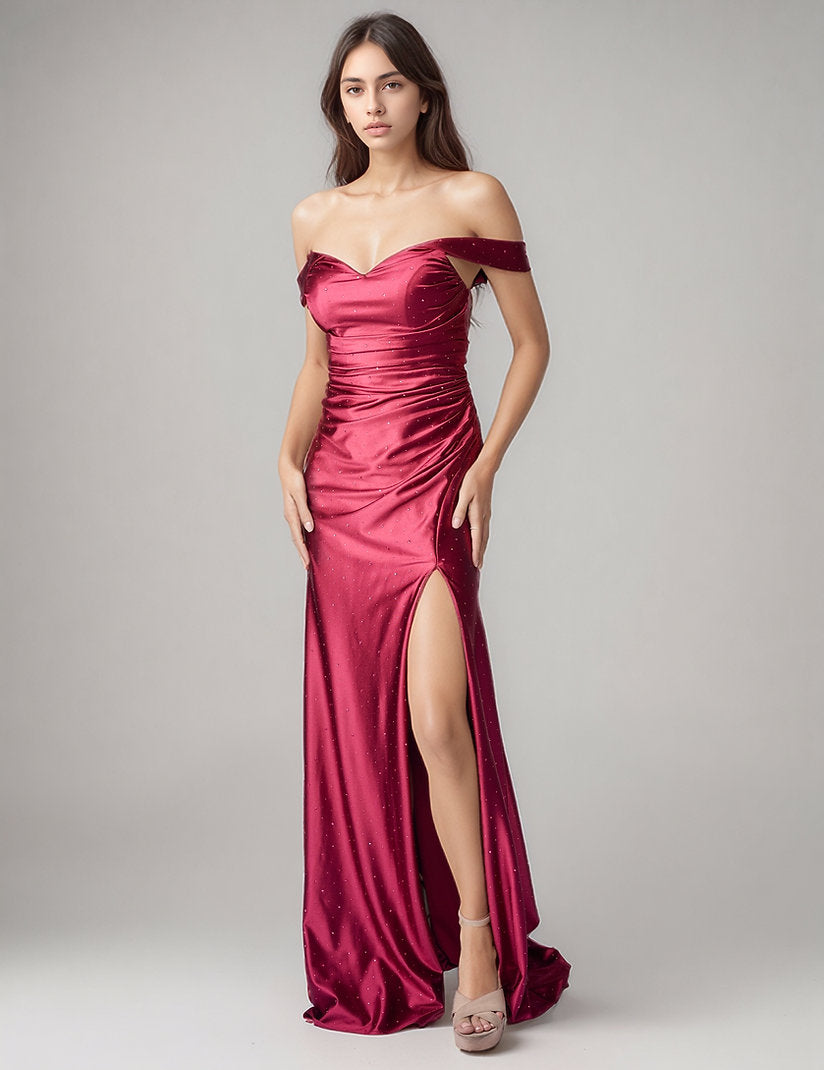 Prom Dresses Long Formal Slit Prom Dress Nina Canacci 4456 Burgundy