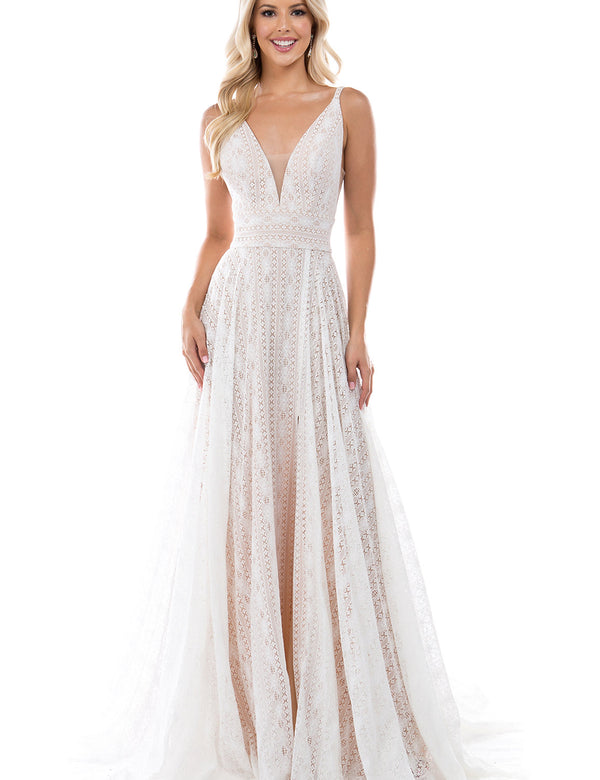 Nina Canacci 6553 Long Wedding Slit Simple Dress