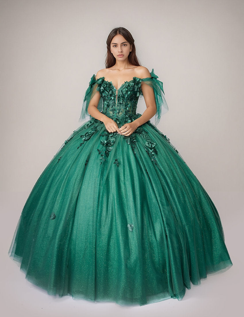 Quinceniera Dresses Long Floral Ball Gown Quinceniera Dress Nina Canacci Q2029 Emerald