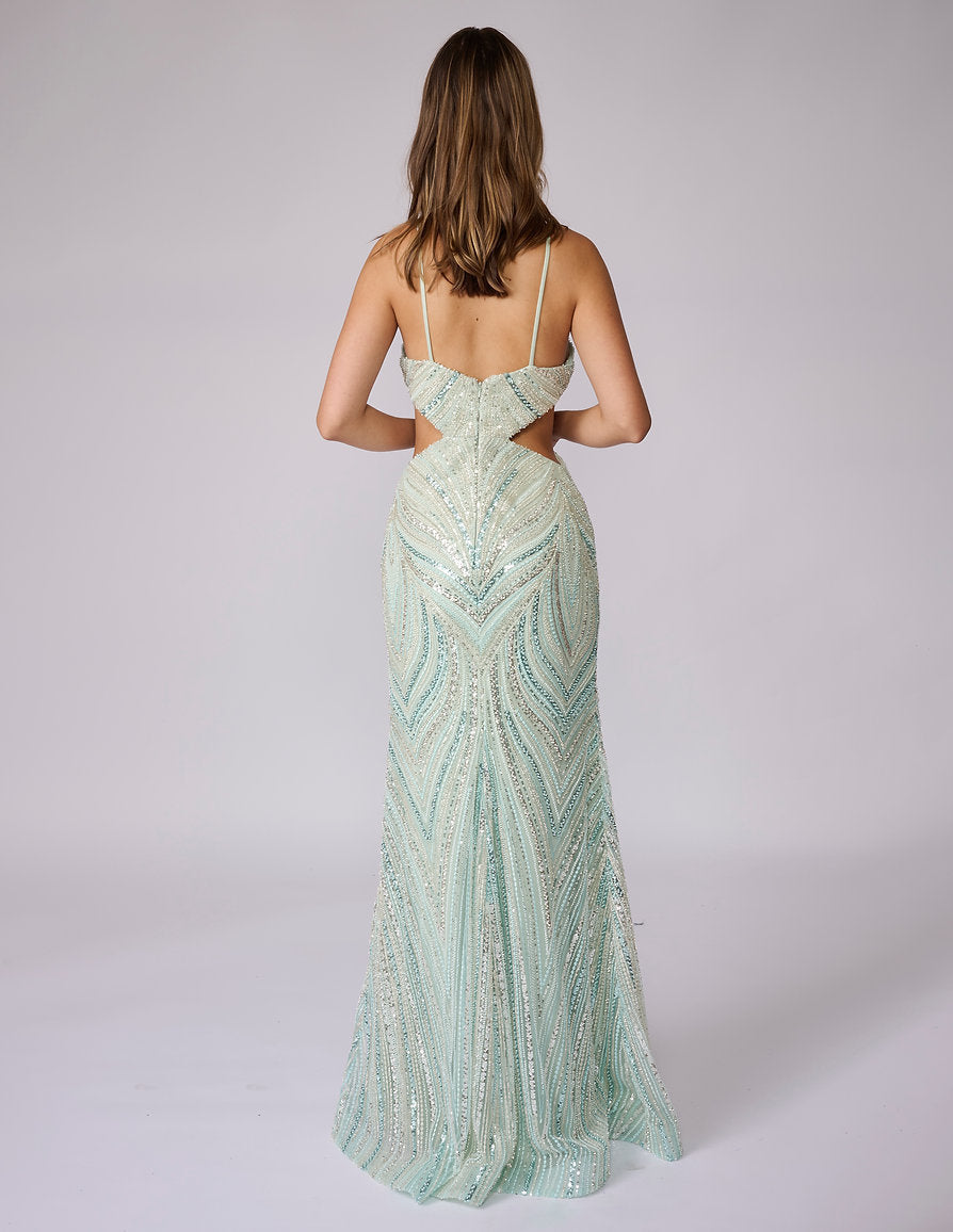 Prom Dresses Long Formal Fitted Prom Dress - Sequin - Nina Canacci 9214 Mint/Silver-Sequin-9214-Sequin