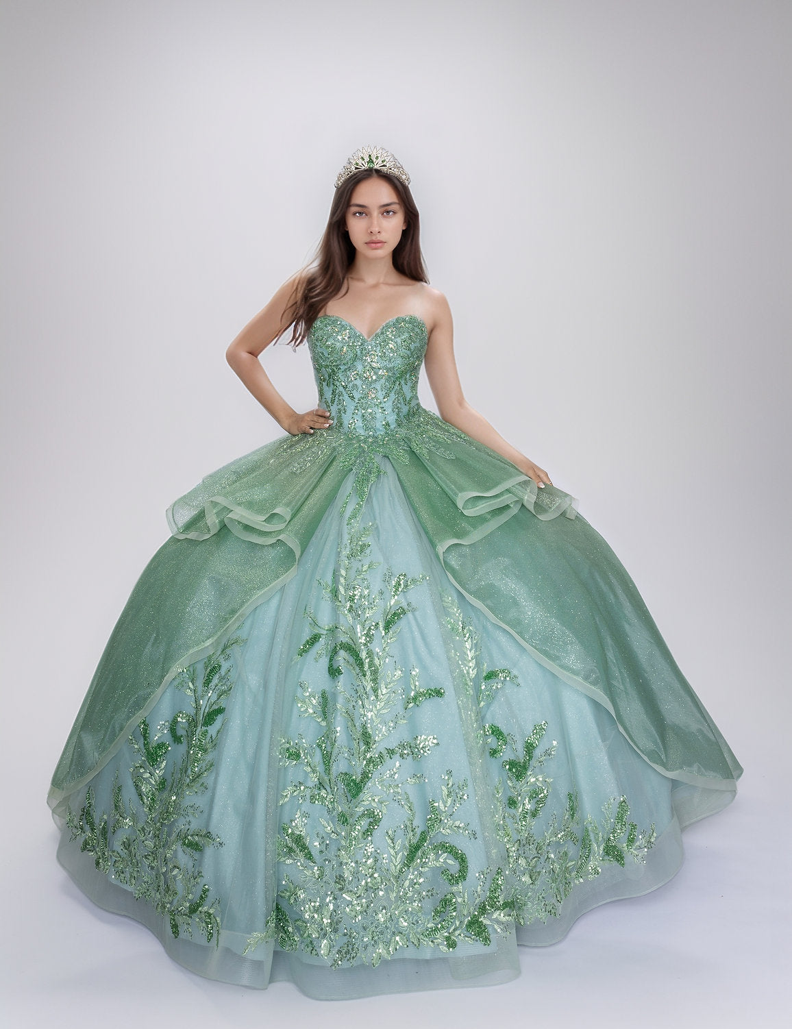 Nina Canacci Q130 Long Sweet 16 Glitter Quinceanera Dress