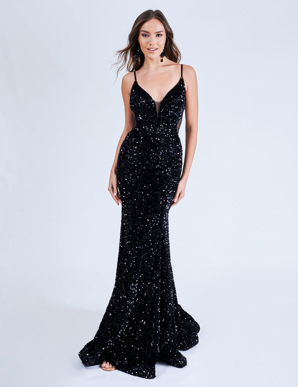 Nina Canacci 4420 Prom Long Velvet Sequin Formal Mermaid Dress