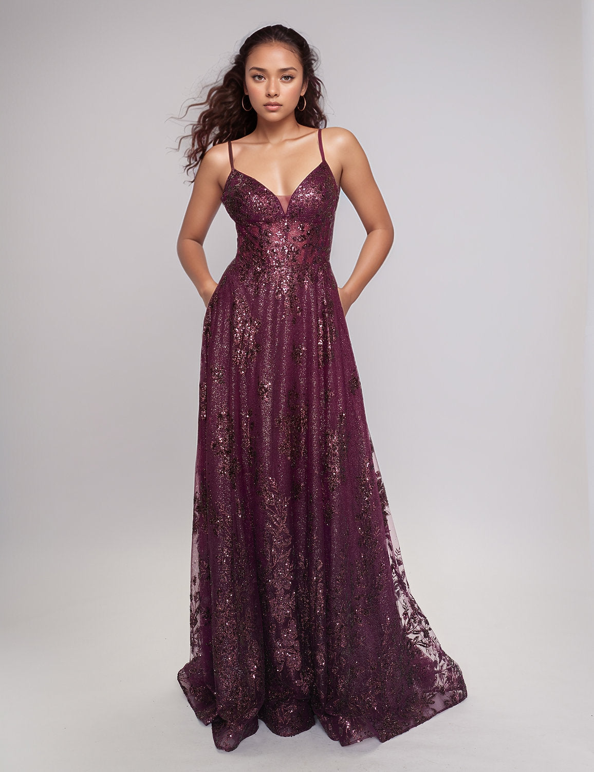 Nina Canacci 1589 A Line Long Formal Prom Glitter Dress