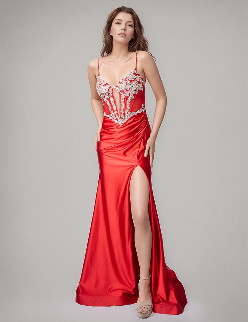 Prom Dresses Long Beaded Applique Formal Fitted Prom Dress Nina Canacci 4453 Red