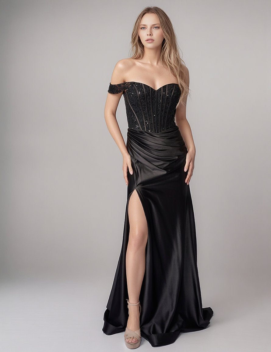 Prom Dresses Formal Long Evening Prom Dress - A Line - Nina Canacci 9202 Black-Satin-9202-Lace