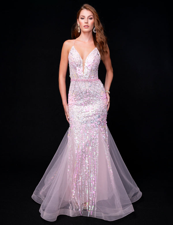 Nina Canacci 8232 Long Mermaid Sequin Prom Formal Dress