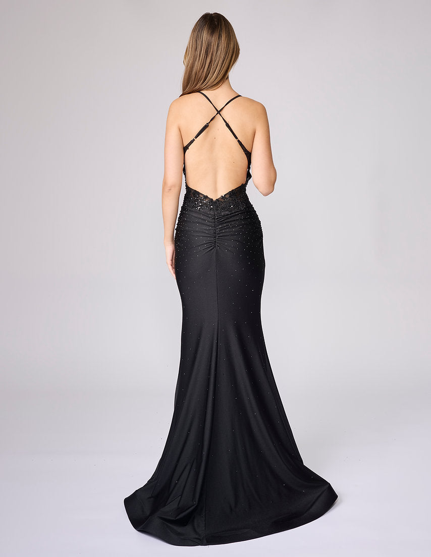 Prom Dresses Long Formal Prom Beaded Corset Fitted Dress Nina Canacci 5408 Black
