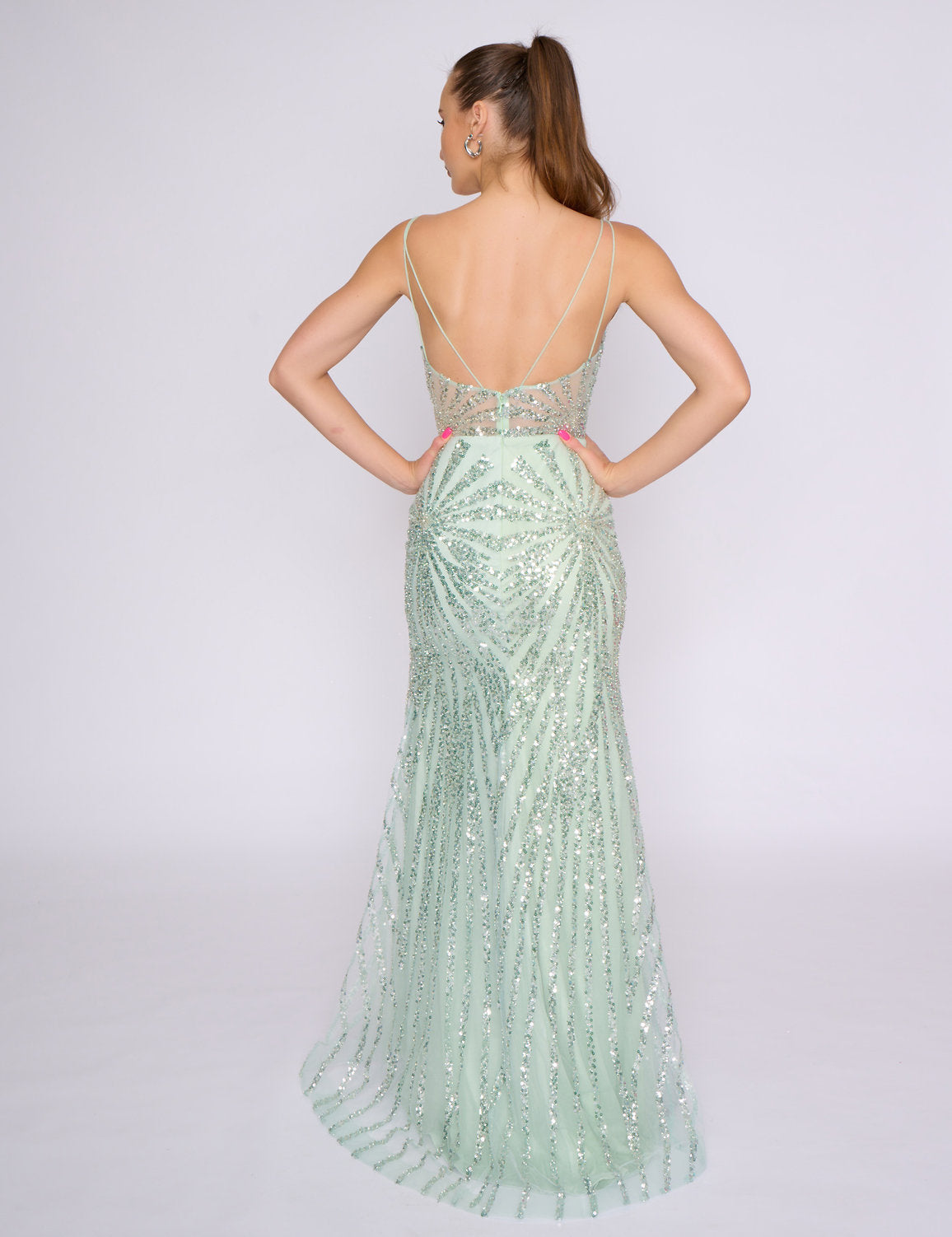 Nina Canacci 3267 Formal Long Slit Fitted Sequin Prom Dress