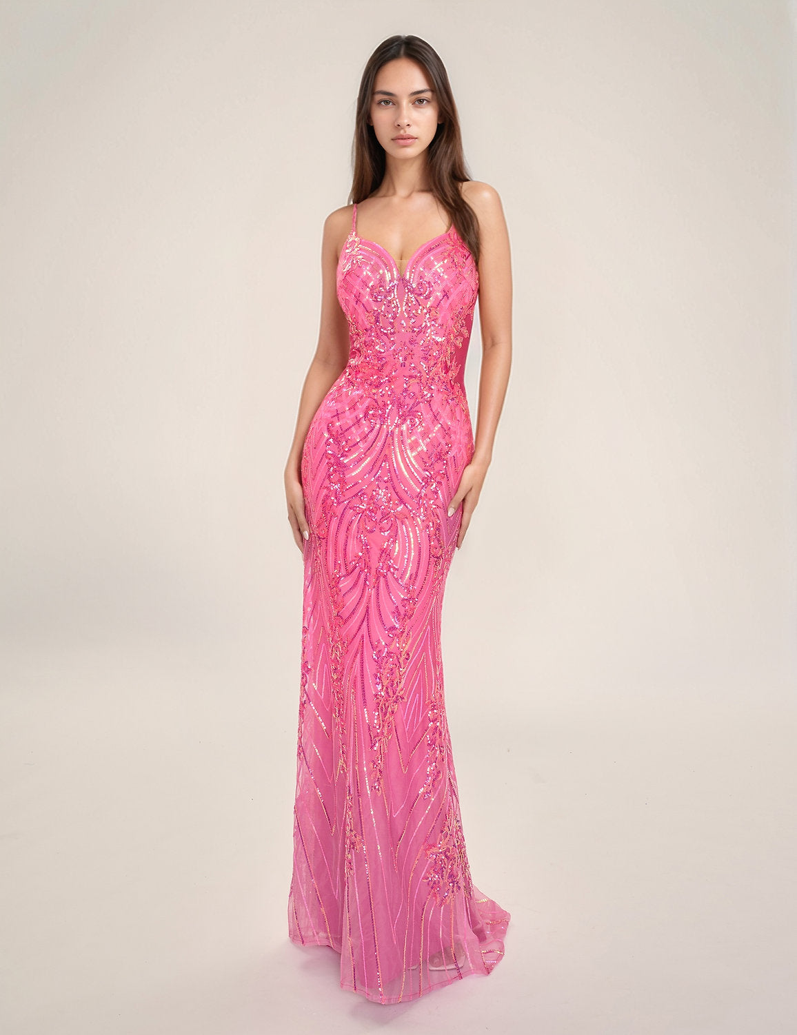 Nina Canacci 7609 Fitted Long Formal Prom Sequin Dress