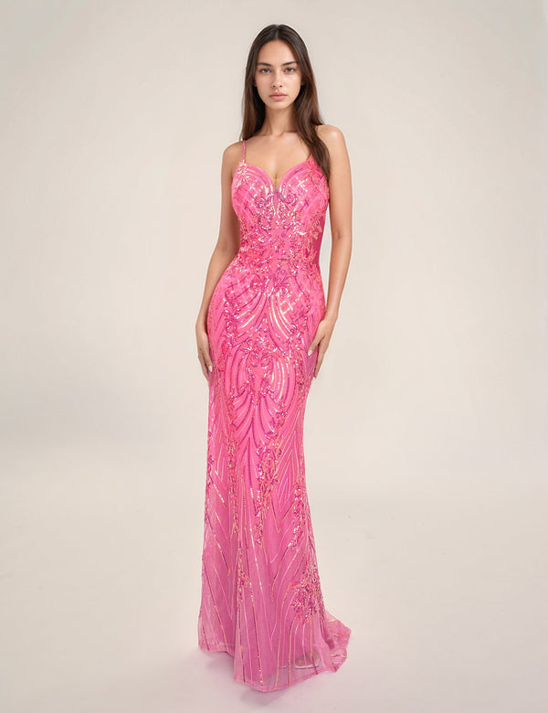 Nina Canacci 7609 Fitted Long Formal Prom Sequin Dress