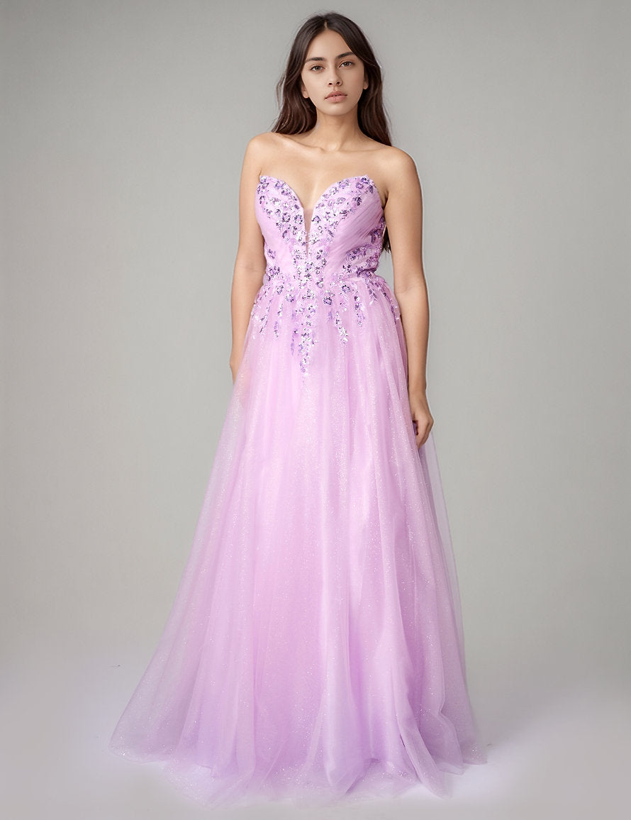 Prom Dresses Long Formal A Line Sequin Prom Dress - Beaded - Nina Canacci 8310 Lilac-Tulle-8310-Beaded
