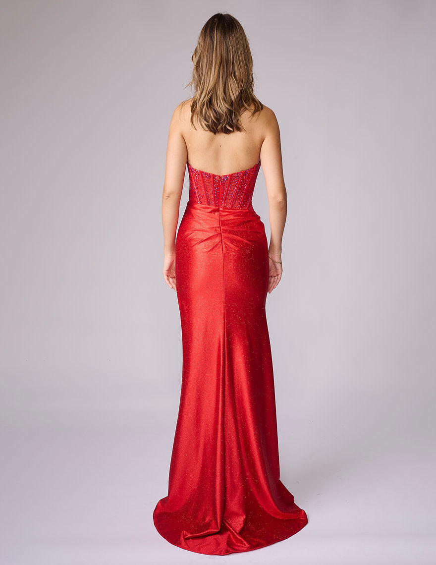 Prom Dresses Long Corset Formal Prom Slit Dress Nina Canacci 1605 Red