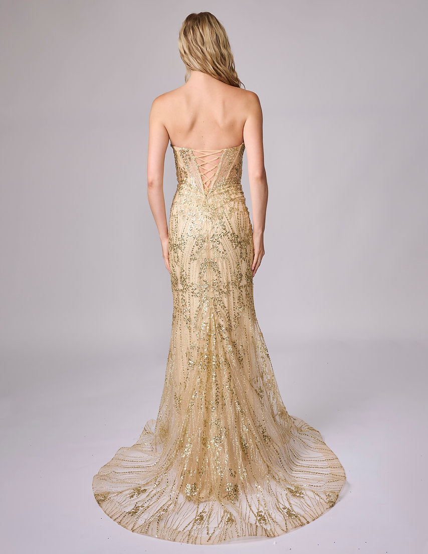 Prom Dresses Long Beaded Formal Prom Fitted Dress Nina Canacci 7661 Gold