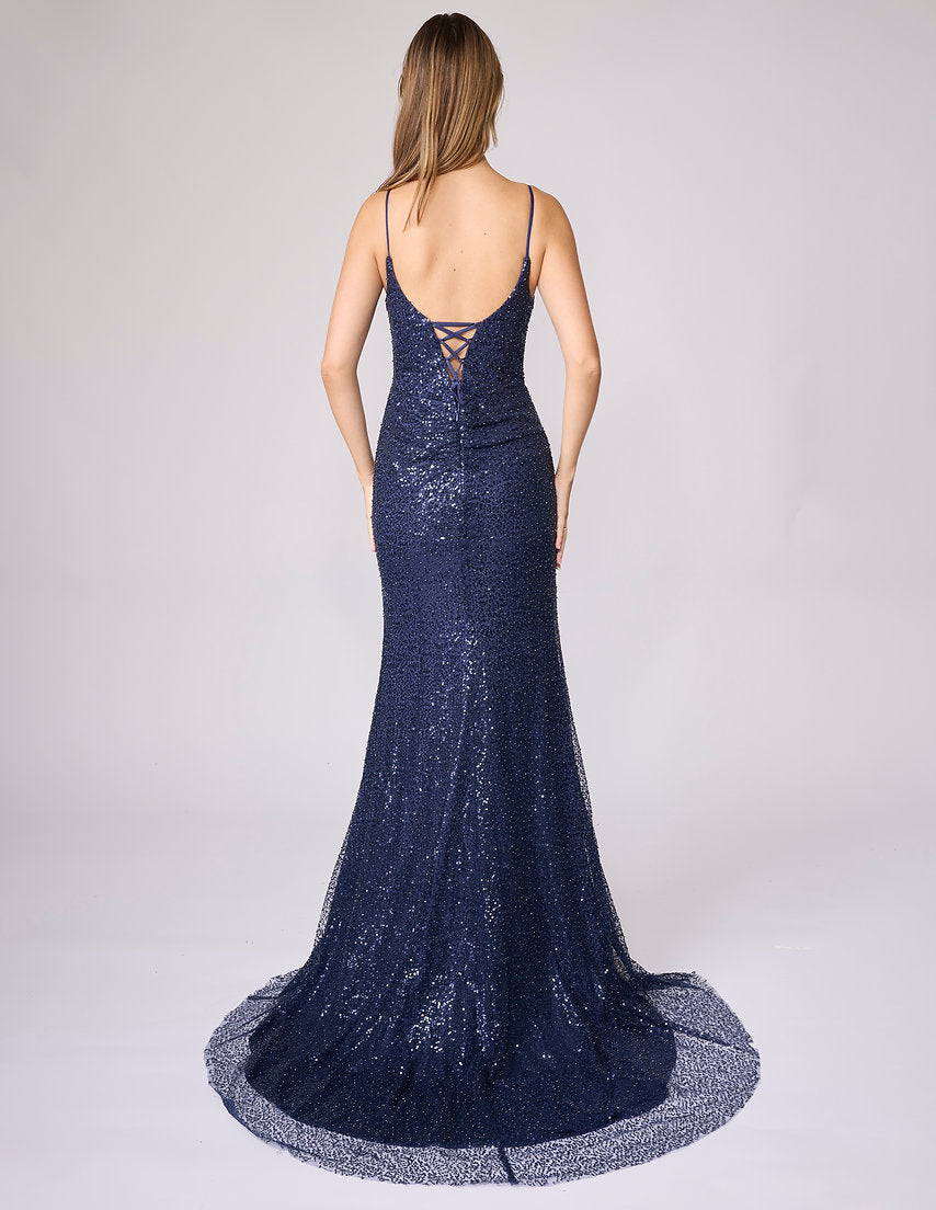 Formal Dresses Long Sequin Fitted Formal Prom Dress Nina Canacci 7656 Navy