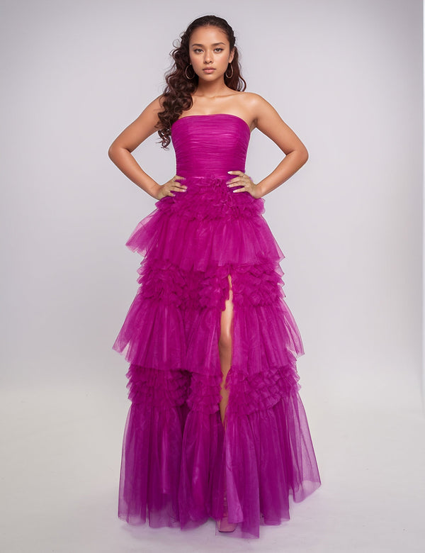 Nina Canacci 5305 Long Formal Slit Prom Layered Dress
