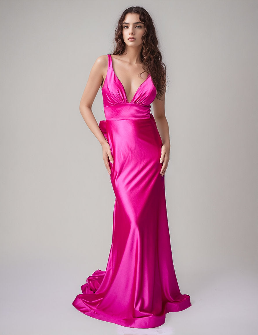 Prom Dresses Formal Long Prom Dress - Pleated - Nina Canacci 9211 Magenta-Satin-9211-Pleated